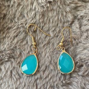 Gold Teardrop Aqua Dangle Earrings - Women Jewelry